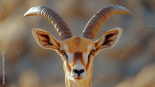 Majestic gazelle with impressive horns captured in natural habitat during day...