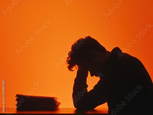 silhouette of Frustrated man with Stack of Papers