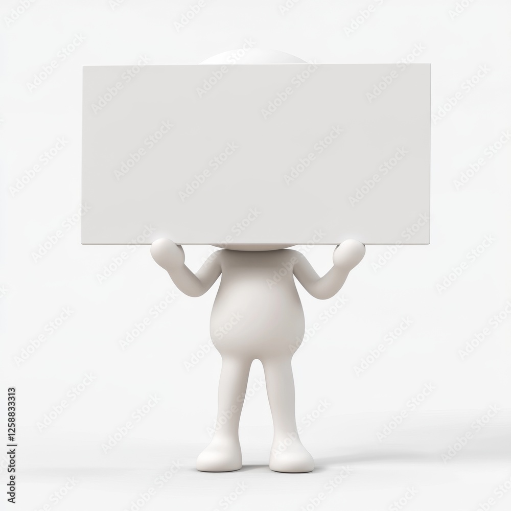Blank sign held by figure, studio shot, ad mockup Blank sign held by figure, studio shot, ad mockup