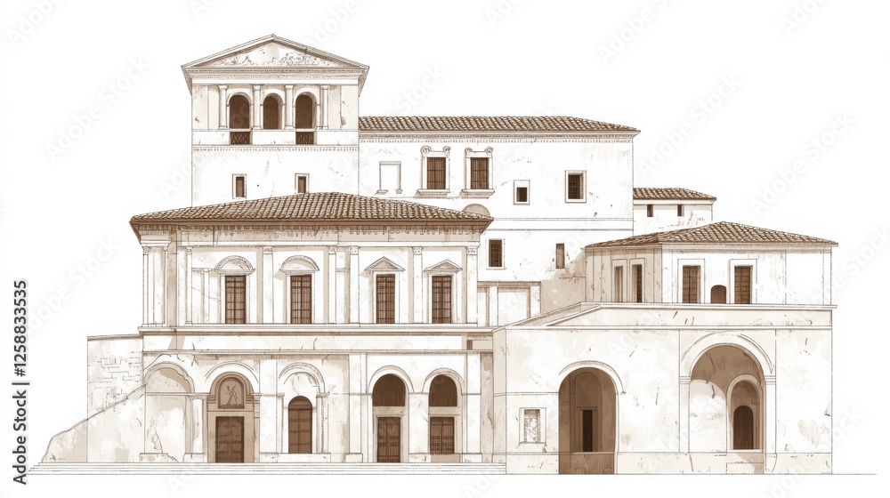 Obraz premium Italian Renaissance palace architectural drawing
