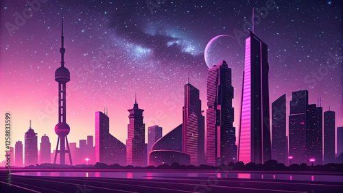 futuristic background minimalist​
 Futuristic Cyberpunk Cityscape with Neon Pink Sky, Sci-Fi Skyline, and Cosmic Atmosphere