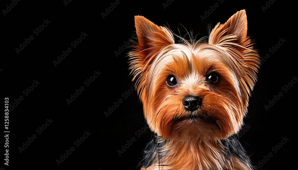 Cute yorkshire terrier with expressive eyes against a dark background Cute yorkshire terrier with expressive eyes against a dark background