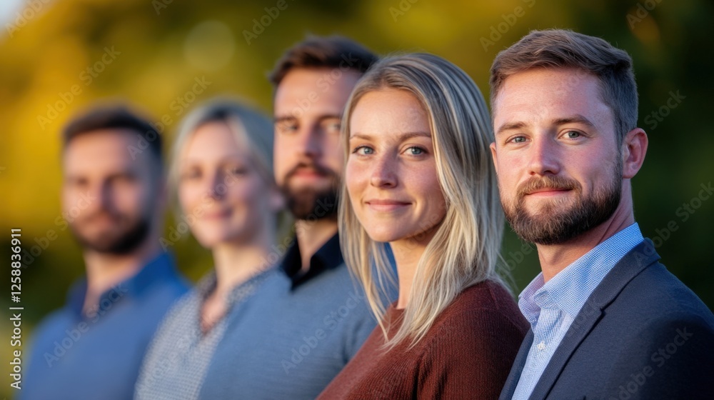 Obraz premium business team portrait outdoors at golden hour