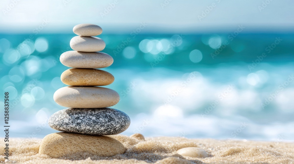 Serene Stacked Stones Beach Ocean Background Calm Serene Stacked Stones Beach Ocean Background Calm