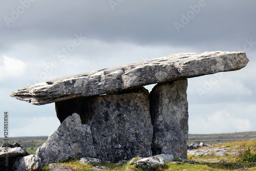 Famous prehistoric neolithic burial dolmen tomb of Poulnabrone (Poll na Brón)