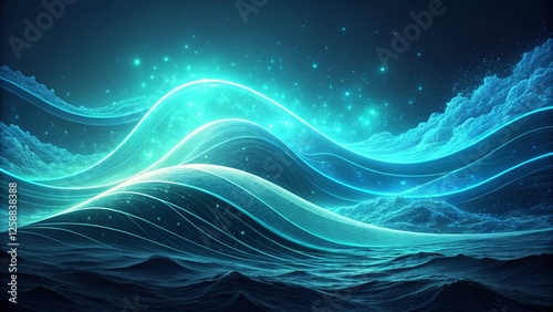 Futuristic Abstract Wave Background with Glowing Light Effects and Digital Flow