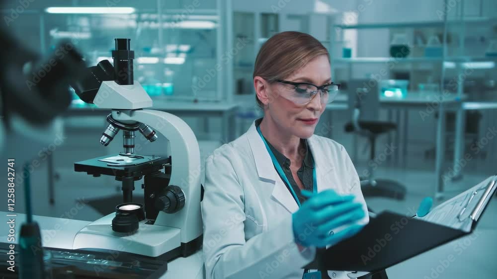 Scientist taking notes in laboratory