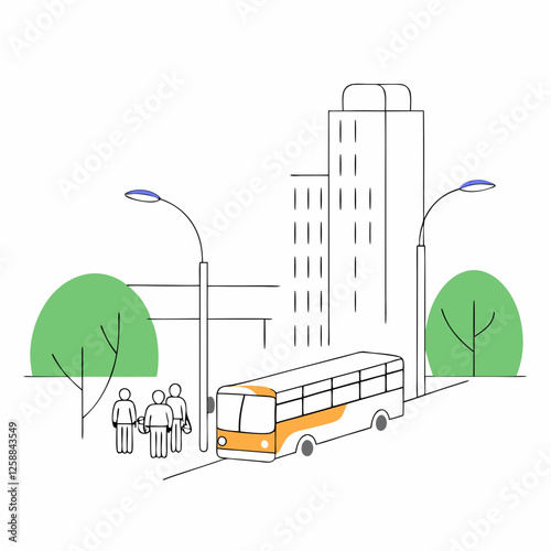 Minimalist Illustration of Public Transport Bus in the City