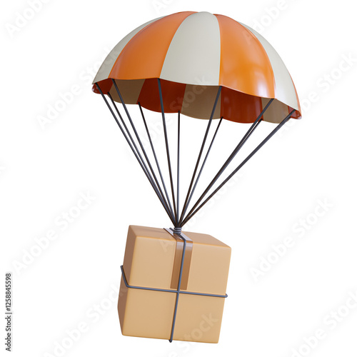 Parachute with Package Descending - 3D Render