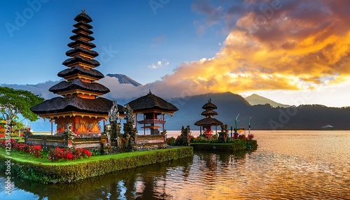 pura ulun danu bratan temple in bali indonesia photo