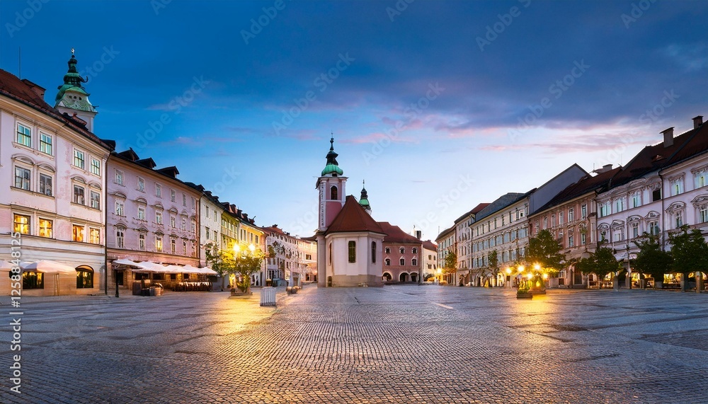 Fototapeta premium slovenia ljubljana empty presernov trg square at dusk
