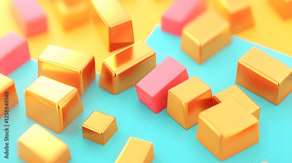 Abstract 3D Render Gold and Pink Cubes Geometric Shapes Background Abstract 3D Render Gold and Pink Cubes Geometric Shapes Background