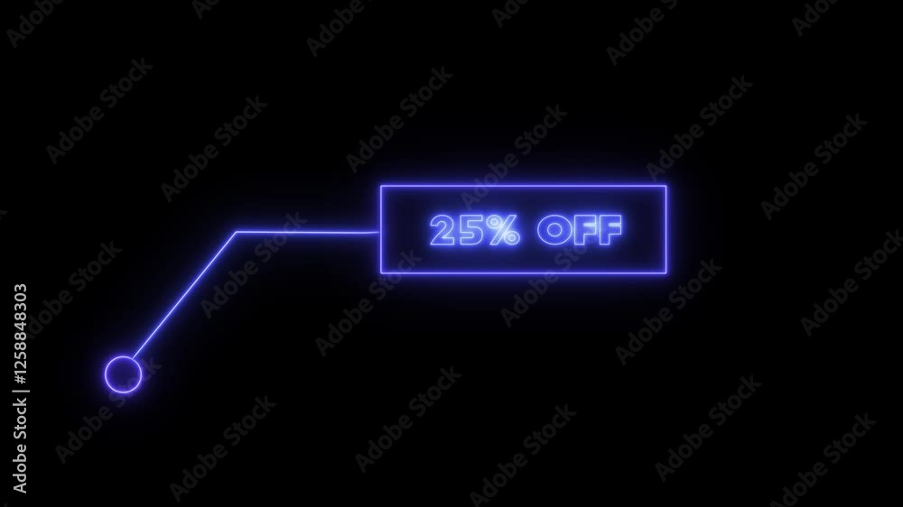 25% OFF text on Neon speech bubble line animation on black background. glowing line HUD element 25% OFF text on Neon speech bubble line animation on black background. glowing line HUD element