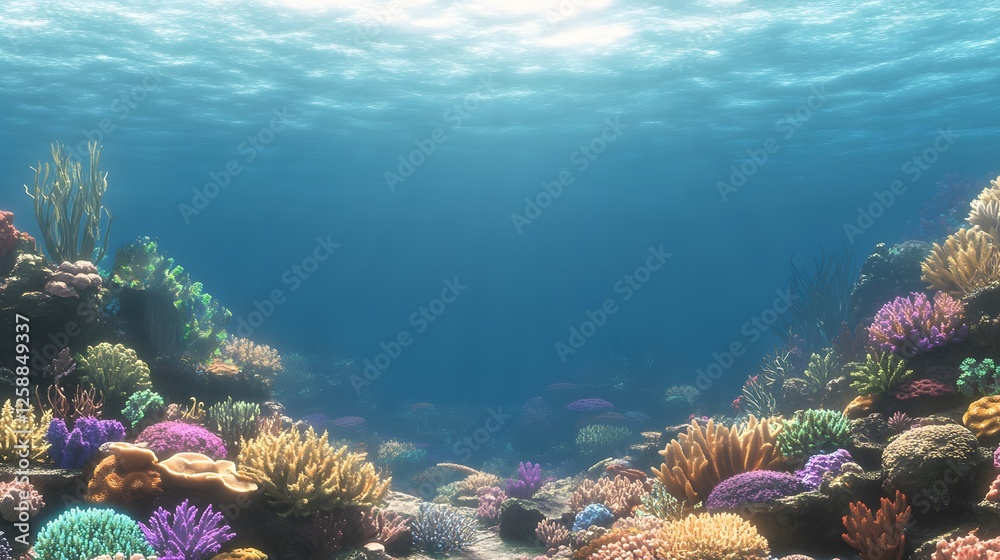 Naklejka premium Vibrant Underwater Coral Reef Scene, Ocean Background