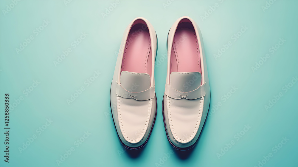 Casual loafers on a pastel-colored background, with ample room on top for promotional text Casual loafers on a pastel-colored background, with ample room on top for promotional text