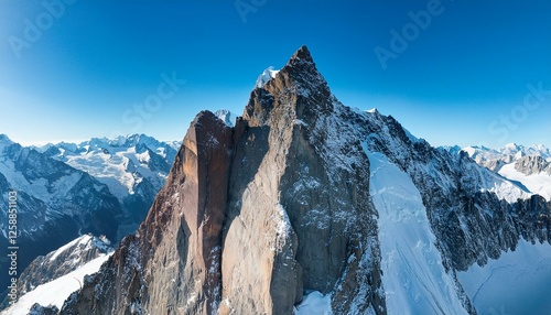 drone view of aiguille noire de peuterey of mont blanc massif against blue sky