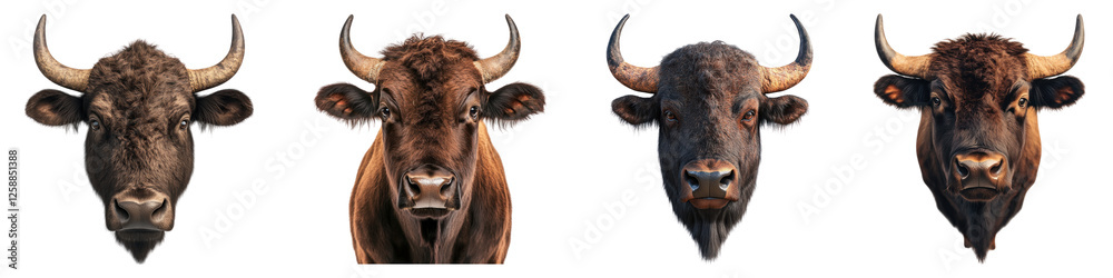 Naklejka premium Brown bison isolated on transparent background ,PNG, set of