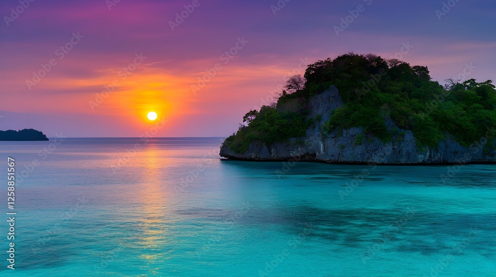Dramatic Sunset Over Tropical Island Paradise Dramatic Sunset Over Tropical Island Paradise