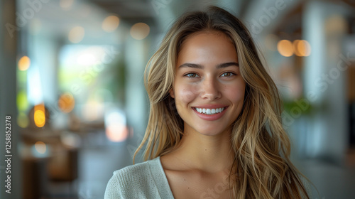 Wallpaper Mural Smiling beautiful elegant businesswoman standing at lobby in a modern business office tower. bright white tone. bright white tone. Torontodigital.ca