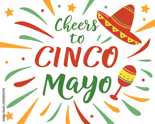 festive cinco de mayo celebration image with colorful text, a sombrero, and a maraca. perfect for holiday-themed designs and promotions.