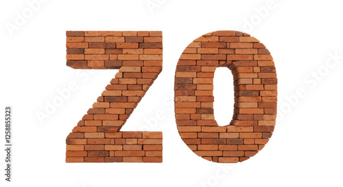 Alphabet Zo  made of bricks isolated on transparent background, Zo alphabet made of wall Bricks PNG  photo