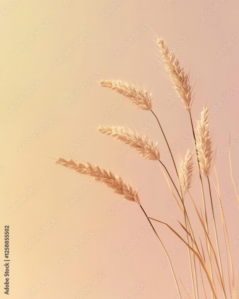 Fototapeta premium Golden Wheat Ears Cut Out Against a Soft Gradient Background for Minimalist Design