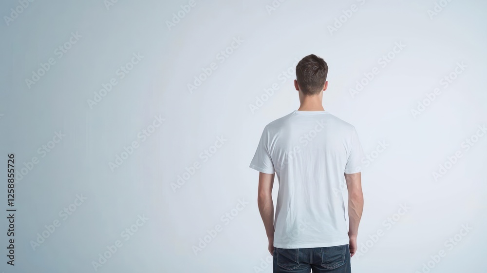 Man In White T-Shirt And Blue Jeans Back View Man In White T-Shirt And Blue Jeans Back View