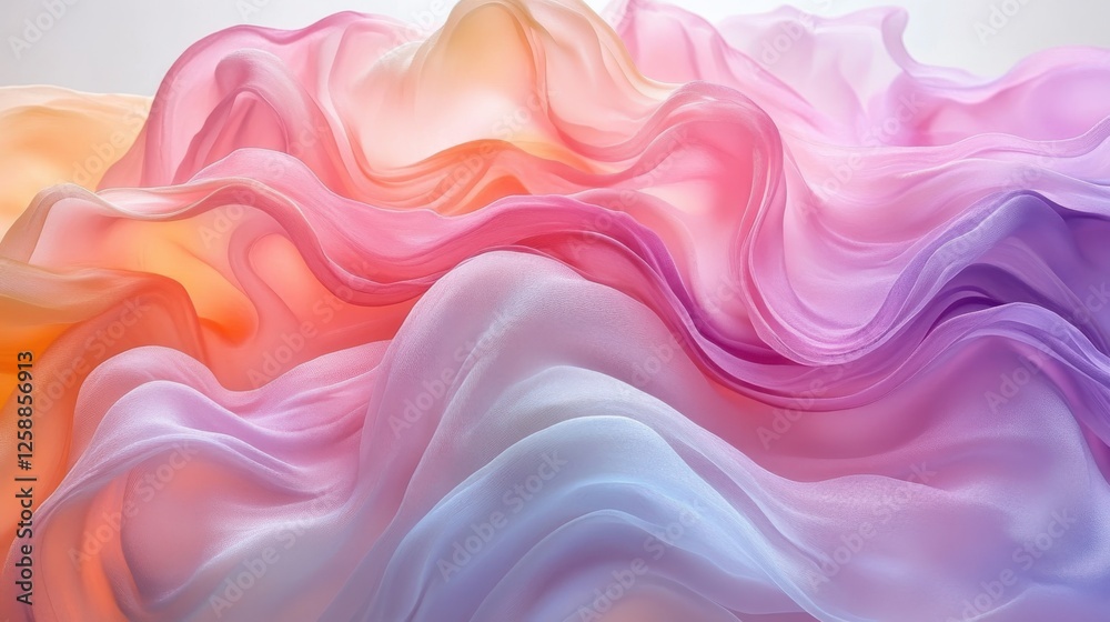 Obraz premium Flowing Fabric Waves in Pastel Shades of Pink, Orange, and Purple