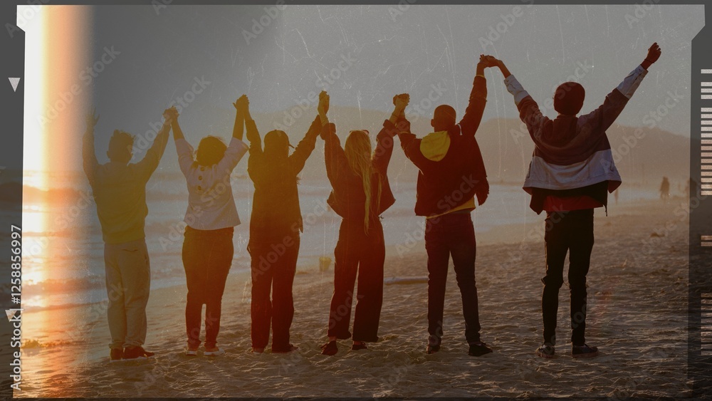 Fototapeta premium Freedom background, community of people by the beach