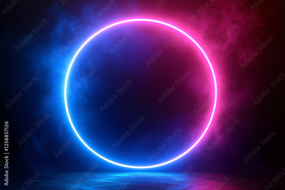 3d render, blue pink neon round frame, circle, ring shape, empty space, ultraviolet light, 80's retro style, fashion show stage, abstract background 3d render, blue pink neon round frame, circle, ring shape, empty space, ultraviolet light, 80's retro style, fashion show stage, abstract background