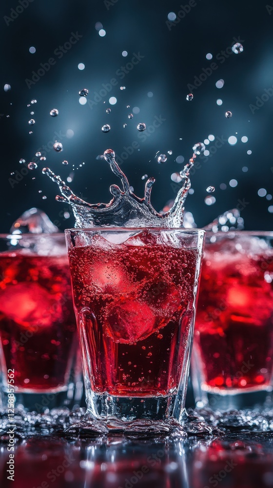 Refreshing red drinks create vibrant splashes during a lively summer gathering at sunset Refreshing red drinks create vibrant splashes during a lively summer gathering at sunset