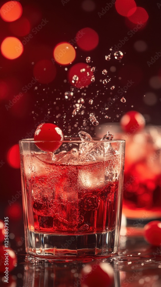 Sparking cherry beverage bursts with flavor during a lively evening celebration