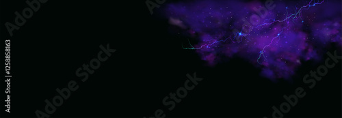 Powerful electrical current energy. Flash of lightning in a magic frame. Neon discharge in smoke effect.