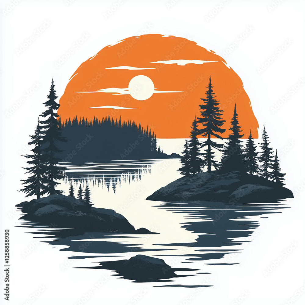custom made wallpaper toronto digitalSunset vintage isle royale national park landscape illustration