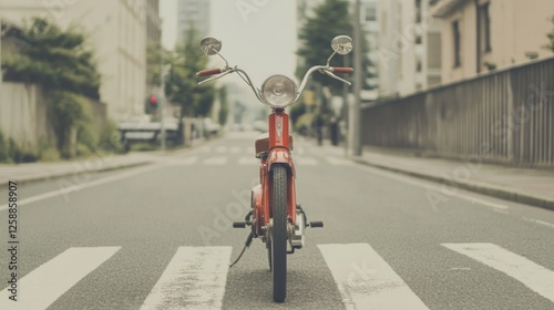 Vintage red scooter on city street