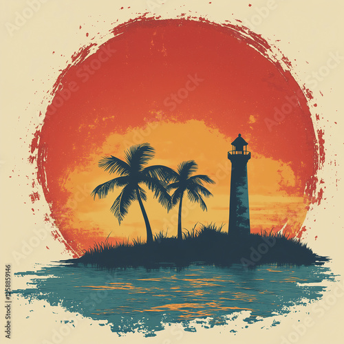 Vintage sunset logo of dry tortugas national park illustration