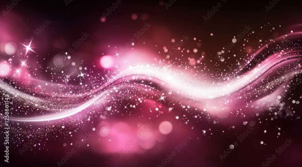 Fototapeta premium Light pink bokeh background with a light effect and white glowing stars, pink background with shiny bubbles