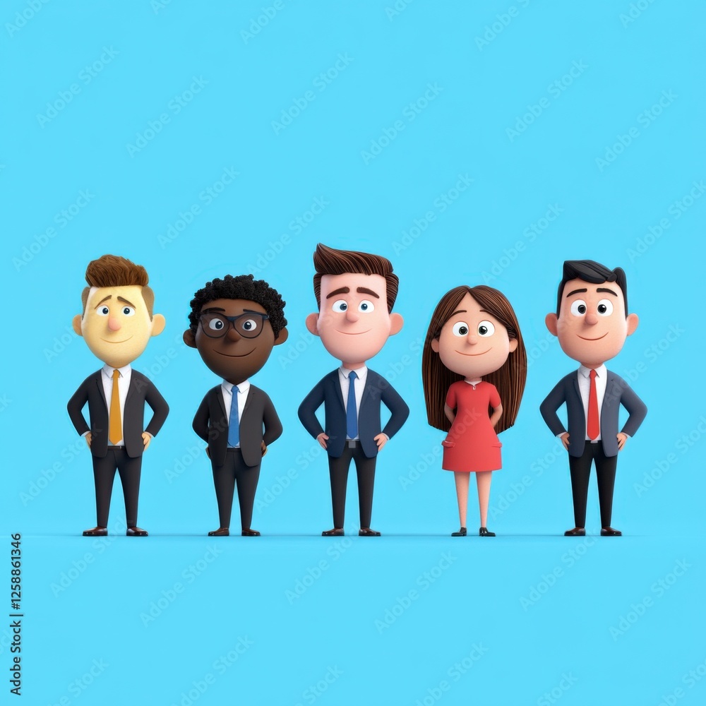 Cartoon business team standing in a row Cartoon business team standing in a row