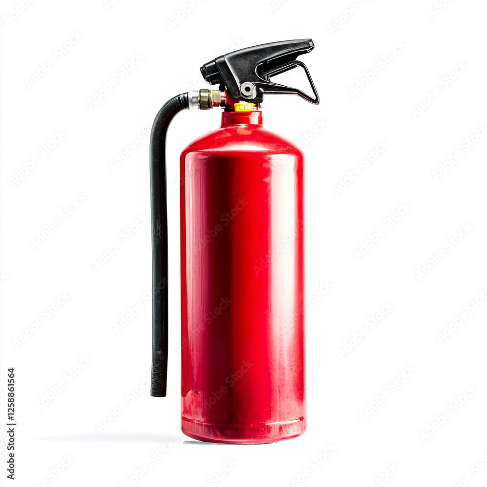 Bright Red Fire Extinguisher Isolated on White Background Bright Red Fire Extinguisher Isolated on White Background