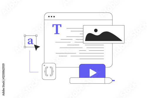 Copywriting content strategy. Writing for Social media and blog, website or brand advertising campaign. Flat Cartoon Vector Illustration, icon. Stylish abstract web design