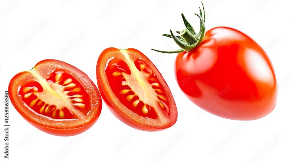 Whole and Sliced Red Tomato Isolated on White Background Whole and Sliced Red Tomato Isolated on White Background