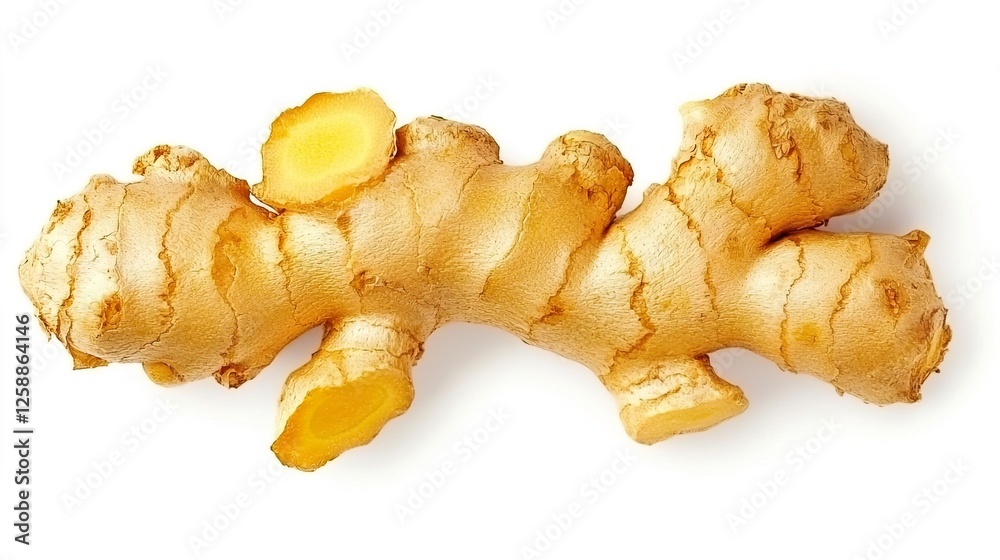 Isolated Fresh Ginger Root on White Background with Natural Texture