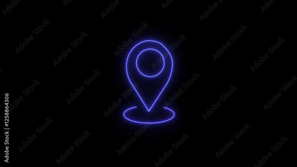 Neon location pin moving animation. Glowing Neon location pin map marker. navigation mark, location marker on black background. Neon location pin moving animation. Glowing Neon location pin map marker. navigation mark, location marker on black background.