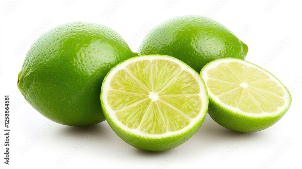 Fresh Cut Lime Slices Isolated on White Background for Culinary Use Fresh Cut Lime Slices Isolated on White Background for Culinary Use