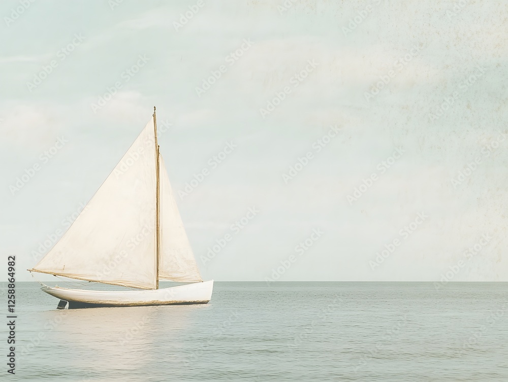 Fototapeta premium Serene Seascape, Vintage Sailboat at Sea