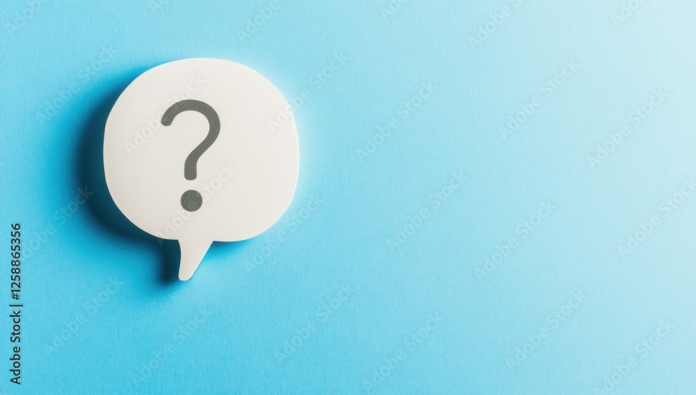 A white speech bubble with a question mark on a blue background, in a minimalistic style, with a flat lay composition Generative AI A white speech bubble with a question mark on a blue background, in a minimalistic style, with a flat lay composition Generative AI