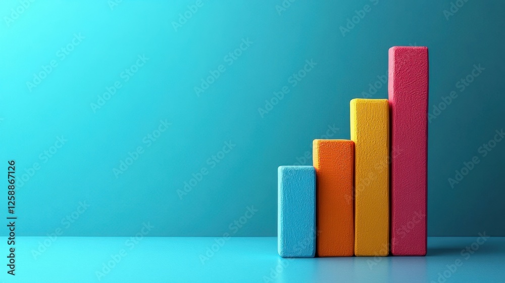 Brightly colored blocks representing growth against a vibrant blue background in a modern design setting Brightly colored blocks representing growth against a vibrant blue background in a modern design setting