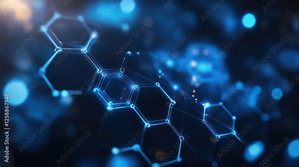 Obraz premium Exploring the beauty of molecular structures in a vibrant blue digital landscape at night