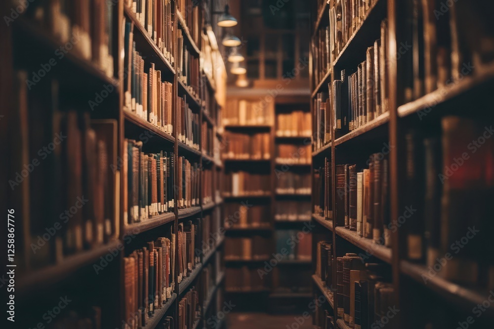 Old Library or Bookshop with Many Books on Shelves Old Library or Bookshop with Many Books on Shelves