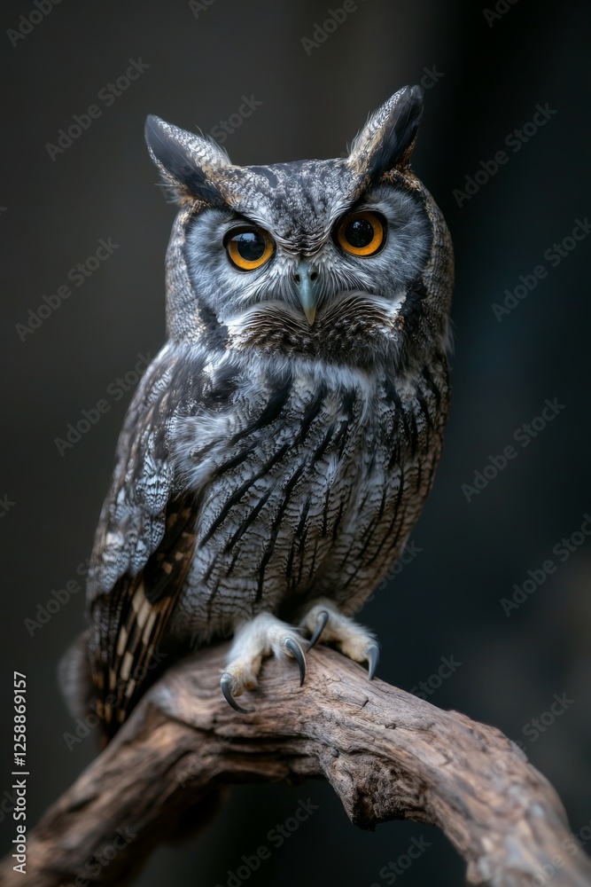 Owl on branch with darken blur background Owl on branch with darken blur background